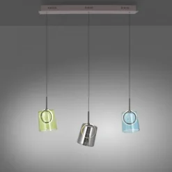 LED Pendelleuchte länglich 3 flammig mehrfarbig Metallfarbe Kaffee