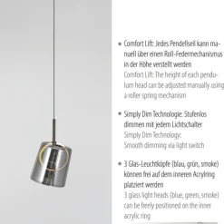 LED Pendelleuchte länglich 3 flammig mehrfarbig Metallfarbe Kaffee