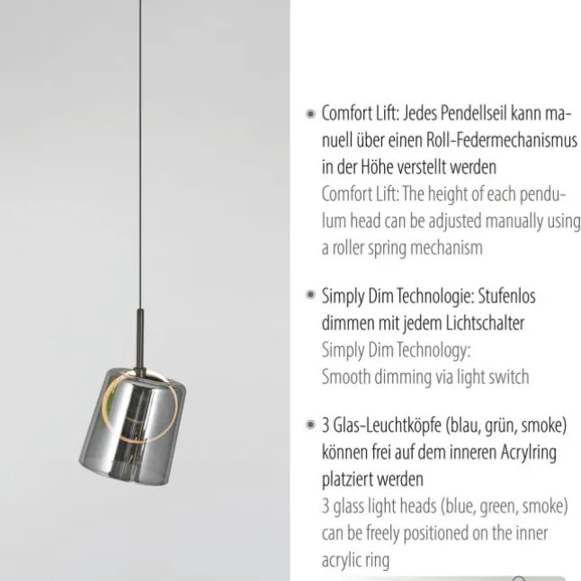 LED Pendelleuchte länglich 3 flammig mehrfarbig Metallfarbe Kaffee