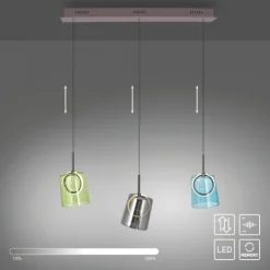LED Pendelleuchte länglich 3 flammig mehrfarbig Metallfarbe Kaffee