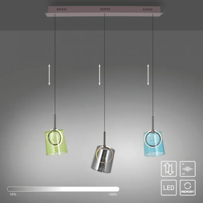 LED Pendelleuchte länglich 3 flammig mehrfarbig Metallfarbe Kaffee