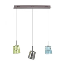 LED Pendelleuchte länglich 3 flammig mehrfarbig Metallfarbe Kaffee