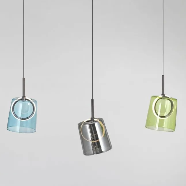 LED Pendelleuchte länglich 3 flammig mehrfarbig Metallfarbe Kaffee