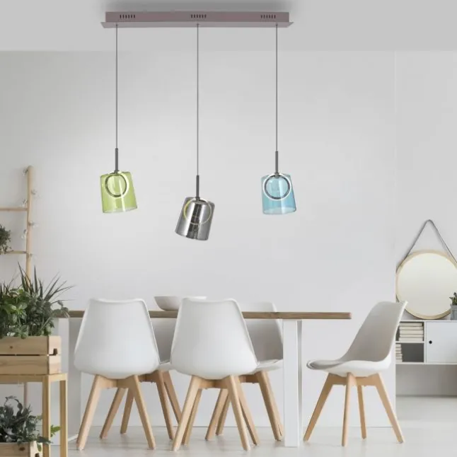 LED Pendelleuchte länglich 3 flammig mehrfarbig Metallfarbe Kaffee