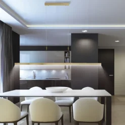 LED Pendelleuchte, messing matt, lineares, filigranes Design, Touchdimmer