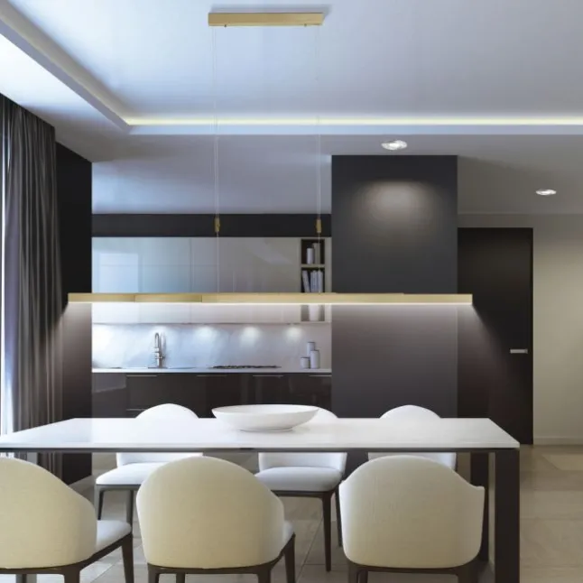 LED Pendelleuchte, messing matt, lineares, filigranes Design, Touchdimmer