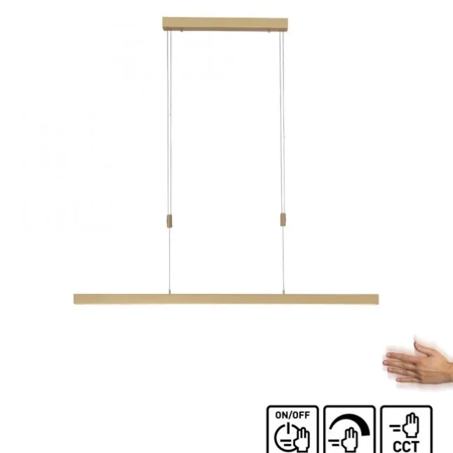LED Pendelleuchte, messing matt, lineares, filigranes Design, Touchdimmer