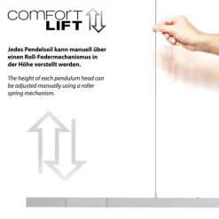 LED Pendelleuchte mit Comfort Lift, aluminium, höhenverstellbar, ausziehbar