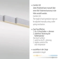 LED Pendelleuchte mit Comfort Lift, aluminium, höhenverstellbar, ausziehbar