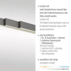 LED Pendelleuchte mit Comfort Lift, anthrazit, höhenverstellbar, ausziehbar