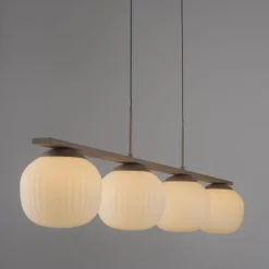 LED Pendelleuchte NAMI, sandfarben, 4-flammig, dimmbar, Opalglas