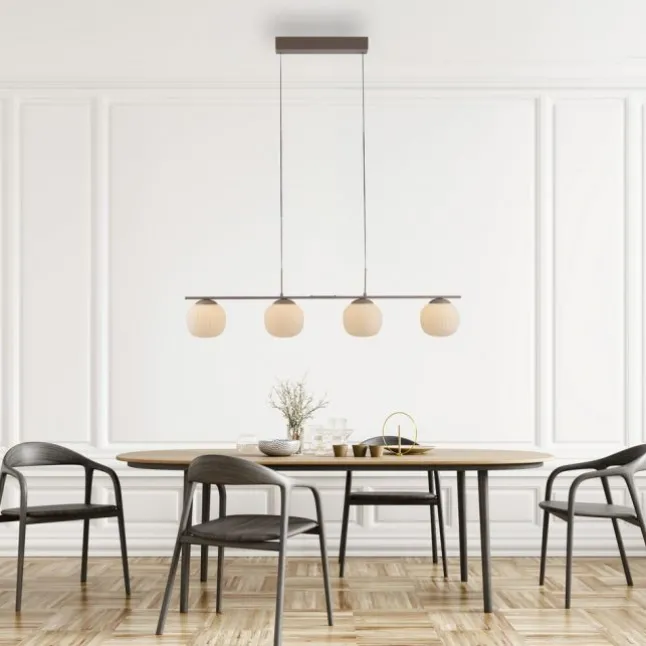 LED Pendelleuchte NAMI, sandfarben, 4-flammig, dimmbar, Opalglas