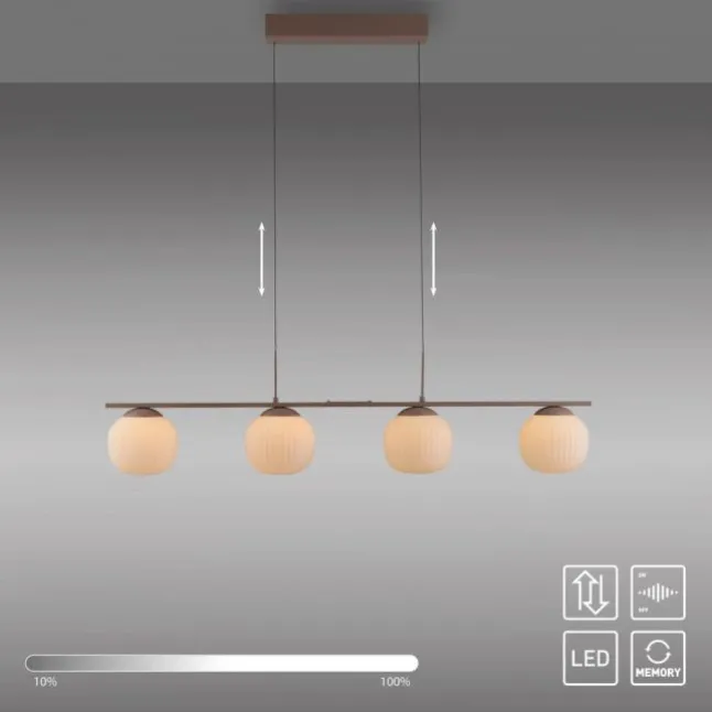 LED Pendelleuchte NAMI, sandfarben, 4-flammig, dimmbar, Opalglas