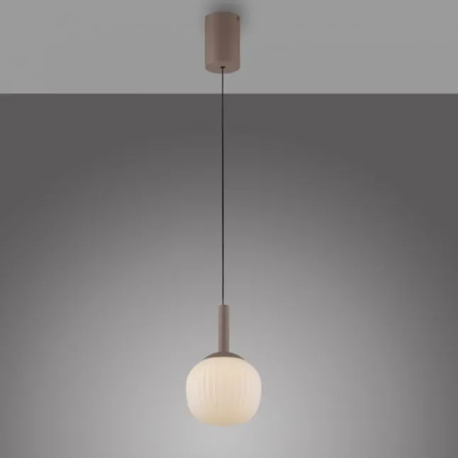 LED Pendelleuchte NAMI, sandfarben, Comfort-Lift, Memoryfunktion, Opalglas