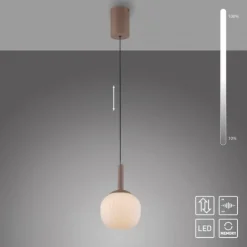LED Pendelleuchte NAMI, sandfarben, Comfort-Lift, Memoryfunktion, Opalglas