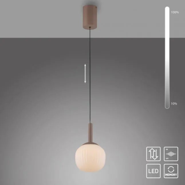 LED Pendelleuchte NAMI, sandfarben, Comfort-Lift, Memoryfunktion, Opalglas