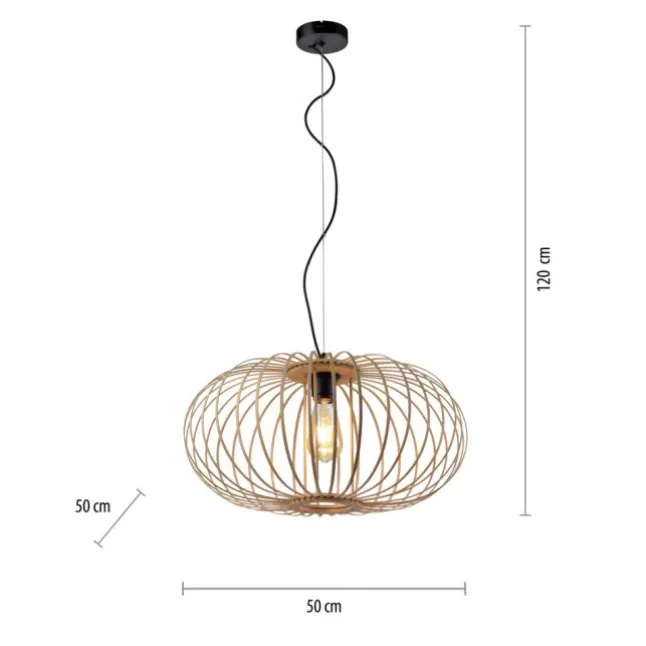 LED Pendelleuchte Naturholz 1 flammig ellipsenförmig Hängelampe