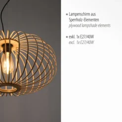 LED Pendelleuchte Naturholz 1 flammig ellipsenförmig Hängelampe