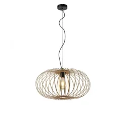 LED Pendelleuchte Naturholz 1 flammig ellipsenförmig Hängelampe