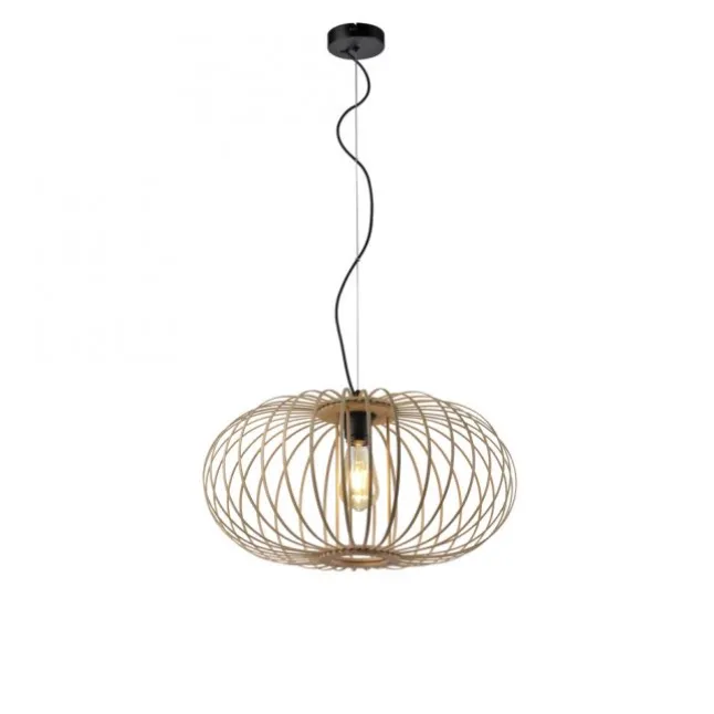 LED Pendelleuchte Naturholz 1 flammig ellipsenförmig Hängelampe