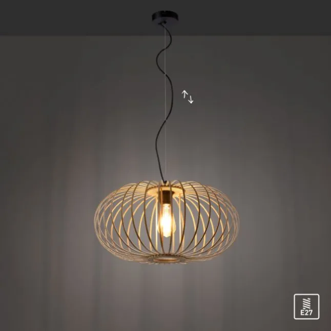LED Pendelleuchte Naturholz 1 flammig ellipsenförmig Hängelampe