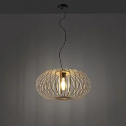 LED Pendelleuchte Naturholz 1 flammig ellipsenförmig Hängelampe