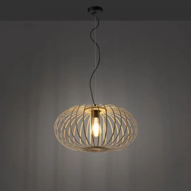 LED Pendelleuchte Naturholz 1 flammig ellipsenförmig Hängelampe