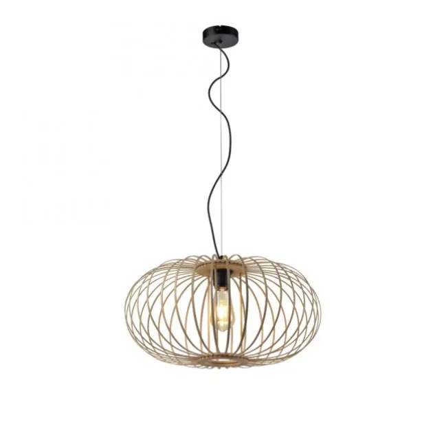 LED Pendelleuchte Naturholz 1 flammig ellipsenförmig Hängelampe