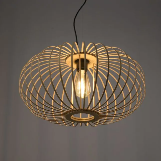 LED Pendelleuchte Naturholz 1 flammig ellipsenförmig Hängelampe