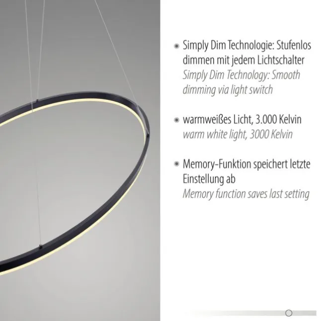 LED Pendelleuchte oval 56x56 anthrazit dimmbar Memoryfunktion