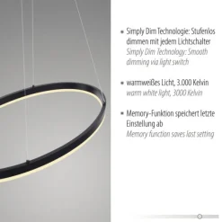 LED Pendelleuchte oval 40x40 anthrazit dimmbar Memoryfunktion