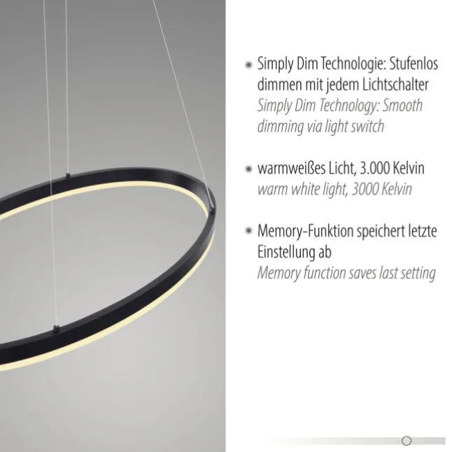 LED Pendelleuchte oval 40x40 anthrazit dimmbar Memoryfunktion