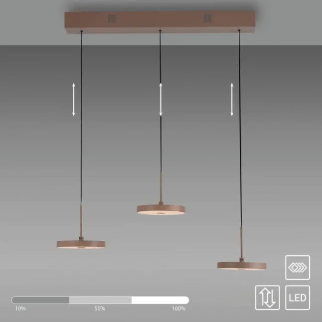 LED Pendelleuchte PLATA, sandfarben, 3-flammig, dimmbar, Easy Lift