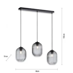 LED Pendelleuchte Rauchglas getönt 3 flammig retro Design oval Esszimmer