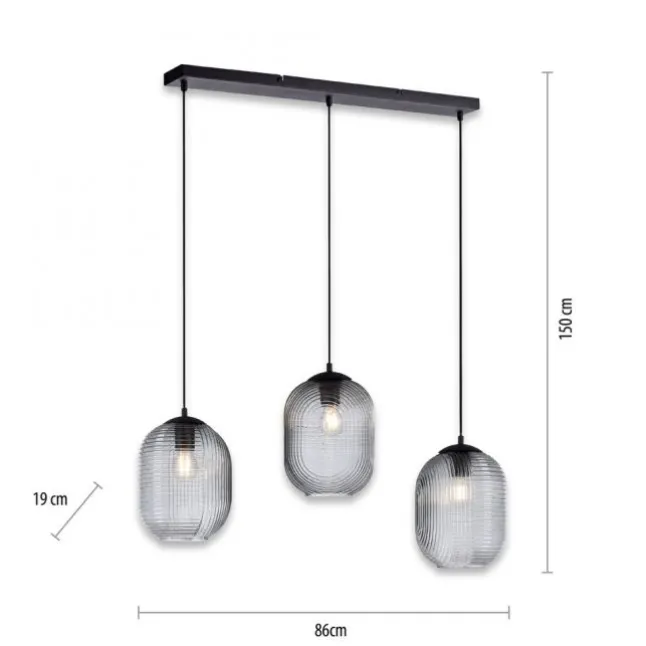 LED Pendelleuchte Rauchglas getönt 3 flammig retro Design oval Esszimmer