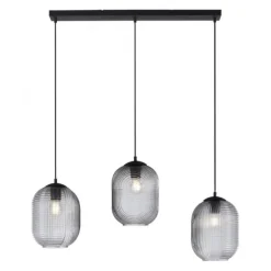 LED Pendelleuchte Rauchglas getönt 3 flammig retro Design oval Esszimmer