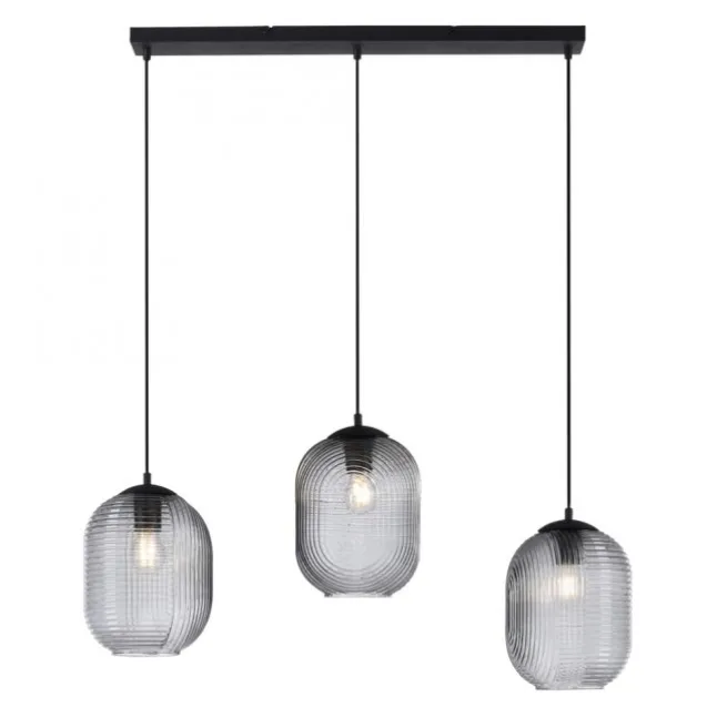LED Pendelleuchte Rauchglas getönt 3 flammig retro Design oval Esszimmer