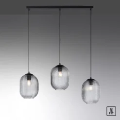 LED Pendelleuchte Rauchglas getönt 3 flammig retro Design oval Esszimmer