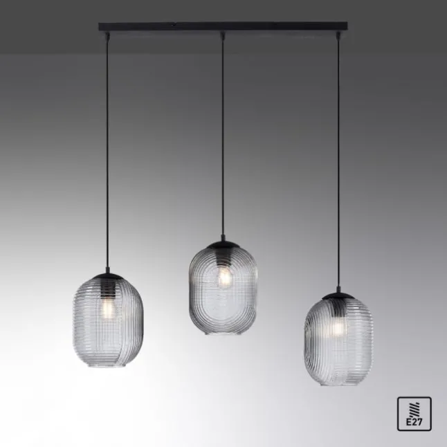 LED Pendelleuchte Rauchglas getönt 3 flammig retro Design oval Esszimmer