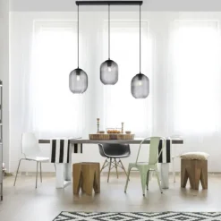 LED Pendelleuchte Rauchglas getönt 3 flammig retro Design oval Esszimmer
