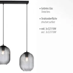 LED Pendelleuchte Rauchglas getönt 3 flammig retro Design oval Esszimmer