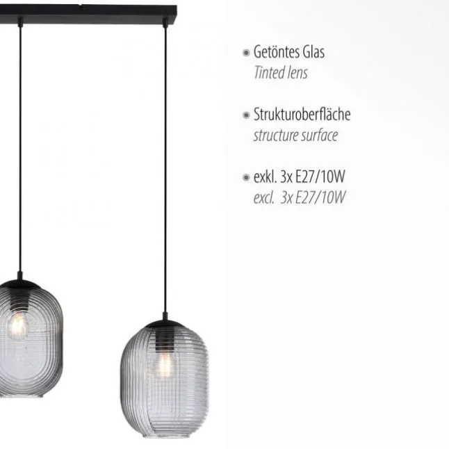 LED Pendelleuchte Rauchglas getönt 3 flammig retro Design oval Esszimmer