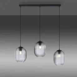 LED Pendelleuchte Rauchglas getönt 3 flammig retro Design oval Esszimmer