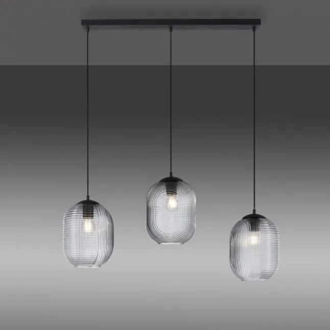 LED Pendelleuchte Rauchglas getönt 3 flammig retro Design oval Esszimmer