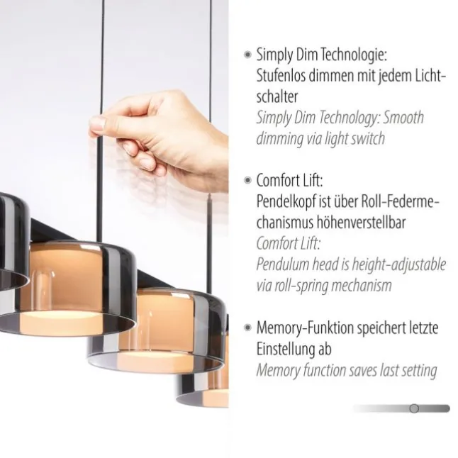 LED Pendelleuchte RIKA schwarz dimmbar höhenverstellbar Memoryfunktion