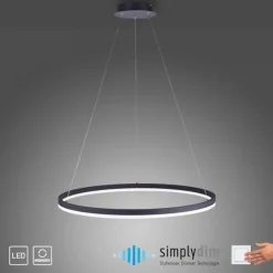 LED Pendelleuchte, rund, anthrazit, Ø 80cm, dimmbar, modern, warmweiß