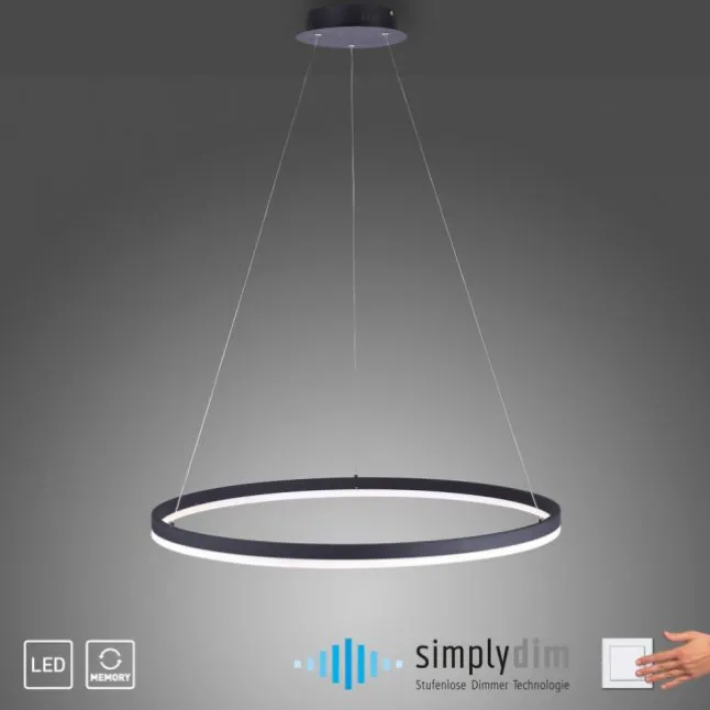 LED Pendelleuchte, rund, anthrazit, Ø 80cm, dimmbar, modern, warmweiß
