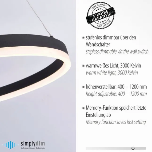 LED Pendelleuchte, rund, anthrazit, Ø 80cm, dimmbar, modern, warmweiß