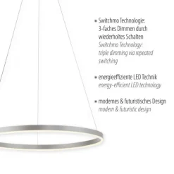 LED Pendelleuchte rund dimmbar aluminium 3 Stufen Dimmung warmweiß