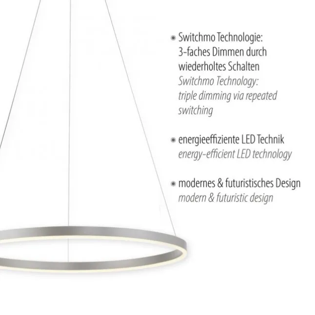 LED Pendelleuchte rund dimmbar aluminium 3 Stufen Dimmung warmweiß